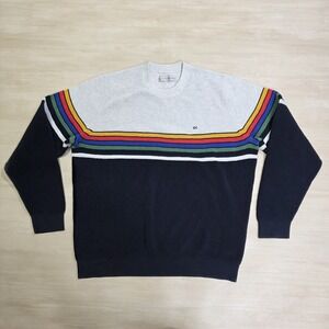 Outerknown Nostalgia Retro Rainbow Striped Waffle Knit Crewneck Sweater Large
